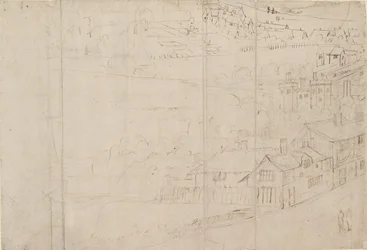 Panorama van Londen gezien vanaf Southwark: Bankside, 1554