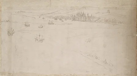 Panorama van Londen gezien vanaf Southwark: Greenwich, 1554