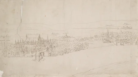 Panorama van Londen gezien vanaf Southwark: Westminster, 1554
