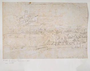 Blad met studies van de paleizen van Hampton Court en Richmond en omliggende platteland