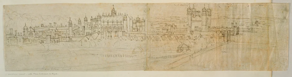 Uitzicht op Hampton Court vanuit het noorden, uit 