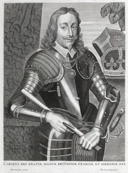 Carolus dei Gratia Magnae Britanniae, Franciae et Hiberniae (lijn gravure)