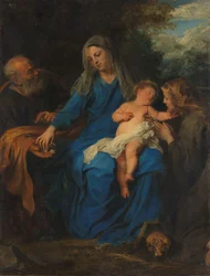 De Heilige Familie met een vrouwelijke heilige in aanbidding, ca. 1630-1650 (olieverf op doek)
