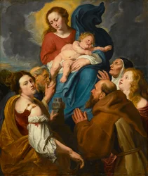 Madonna en kind met vijf heiligen
