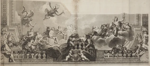 Ontwerp van het middenpaneel van het plafond van de Grote Galerij van het Palais Royal, gegraveerd door Nicolas Henri Tardieu