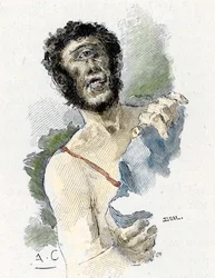 Odyssee van Homerus: De Cycloop Polyphemus. Illustratie door Antoine Calbet (1860-1944) voor de Odyssee van de Griekse dichter Homerus, 1897, privécollectie