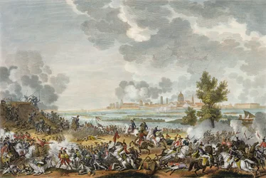 De Slag bij S. Giorgio di Mantova, 29 Fructidor, Jaar 4 (september 1796) gegraveerd door Jean Duplessi-Bertaux