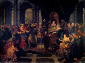 Athaliah verdreven uit de tempel Athaliah, vrouw van Joram, koning van Juda, blijft weduwe en regeert het koninkrijk door de Joodse religie te verlaten