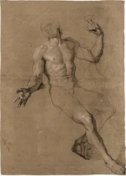 Studie van een zittend mannelijk naakt, voor Bacchus