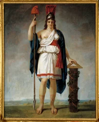 De Franse Republiek jaar II. Allegorie van de republiek: aan het einde van de speer de Frygische muts (symbolen van de Franse revolutie)