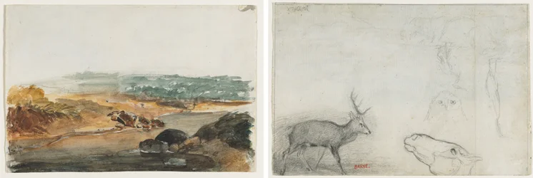 Landschap (recto); Studies van Dieren (verso)