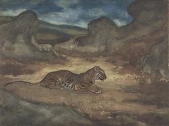 Tijger in landschap, 1810-1875