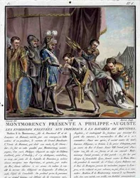 Montmorency Geïntroduceerd bij Filips Augustus na de Slag bij Bouvines, gegraveerd door Jean Baptiste Morret