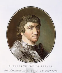Karel VIII, uit Portraits des grands hommes, femmes illustres, et sujets mémorables de France, gegraveerd en gedrukt in kleuren, uitgegeven door Pierre Blin, 1786-92, Parijs