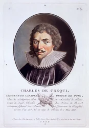 Charles de Crequi, uit Portretten van grote mannen, beroemde vrouwen en gedenkwaardige onderwerpen van Frankrijk, gegraveerd en gedrukt in kleuren, uitgegeven door Pierre Blin, 1786-92, Parijs