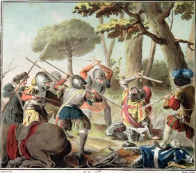Gaston de Foix (1488-1512) gesneuveld in de Slag bij Ravenna, gegraveerd door Roger, 1788
