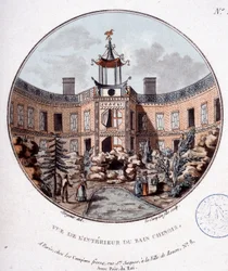 Uitzicht op het interieur van het Chinese bad, Parijs. In pittoreske uitzichten van de belangrijkste gebouwen van Parijs door Sergeant
