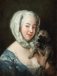Marie de Rège, geboren Pesne, met een mopshond