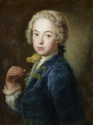 Vollrat (?) de Rège, kleinzoon van de kunstenaar, met een kanarie