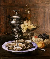 Stilleven met oesters. Schilderij van Antoine Vollon (1833-1900) Privécollectie.