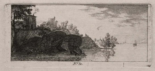 Huisje op een rotsachtige voorgebergte langs een rivier
