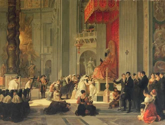 Het kussen van de voeten van het standbeeld van de heilige Petrus in de Sint-Pietersbasiliek, Rome, 1812