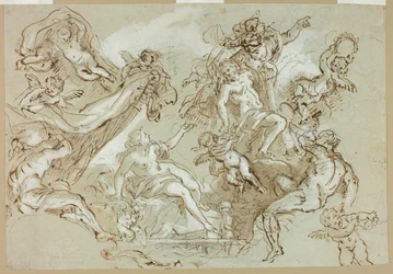 Apotheose van Hercules (recto); Schetsen van Paardenhoofd, Paardenvoorvoeten en Altaarstuk of Ciborie (verso)