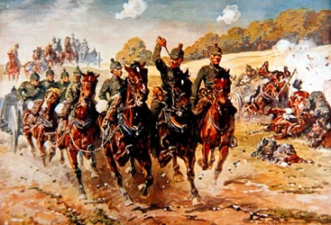 Duitse veldartillerie galoppeert in actie onder vuur