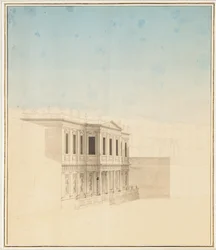 Een uitzicht op het Sultane Hadigé Paviljoen bij Defterdar Bournou