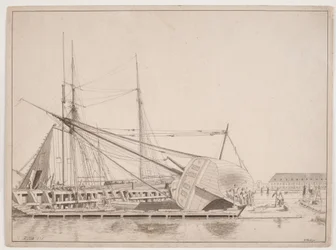 Bij een scheepswerf. Haven van Kopenhagen