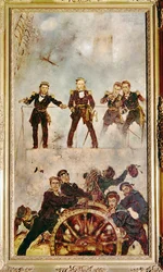 Admiraal Wilhelm Tegethoff op de brug van SMS Aartshertog Ferdinand Max, tijdens de slag bij Lissa tegen de Italiaanse vloot ... (schilderij op doek)