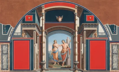 Muurschildering uit een Romeins huis op het terrein van de Villa Negroni in Rome, Bacchus en Ariadne. 1783