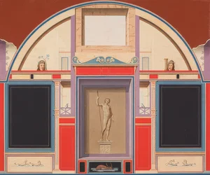 Muurschildering uit een Romeins huis op het terrein van de Villa Negroni in Rome, standbeeld van Adonis. Omstreeks 1801 (?)