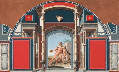 Muurschildering uit een Romeins huis op het terrein van de Villa Negroni in Rome, Dronken Hercules. 1781