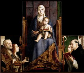 Altaarstuk van San Cassiano: ‘Maagd en Kind omringd door de heiligen Nicolaas van Myra of Bari (270-345), Maria Magdalena, de heilige Ursula en de heilige Dominica’. Schilderij op hout door Antonello da Messina (ca. 1430-1479), 1475-1476