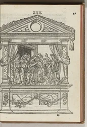 Derde versierde stellage met toneel: de prins bevrijdt de deugden uit gevangenschap, 1577