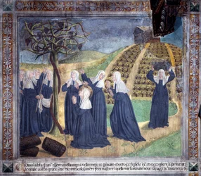 Het leven van St. Francesca Romana: De heilige onderhoudt de wijngaard met de zusters en laat druiven verschijnen in januari