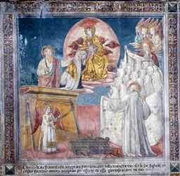 Leven van St. Francesca Romana: 1 maart 1433, Francesca wordt in een visioen door de Moeder Gods onder haar mantel genomen