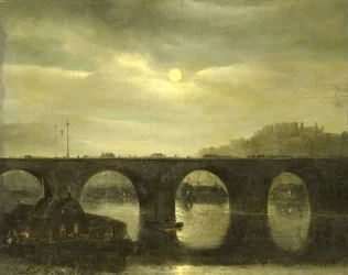 Een van de bruggen over de Seine, Parijs, bij maanlicht