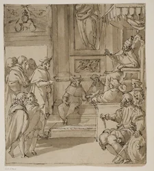Een Kardinaal van de Barbarigo-familie Ontvangen door de Paus. Studie voor een Fresco in Villa Barbarigo, Noventa Vicentina