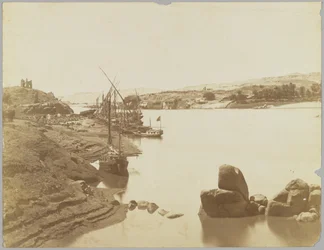 Aswan, uitzicht op de Nijl vanaf de oostelijke oever