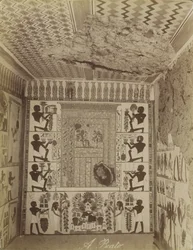 Graf van Nakht in Thebe, zicht op beschilderde muur en plafond van het graf