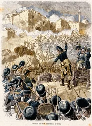Egyptische campagne: Het beleg van Sint Jan van Akko door Napoleon Bonaparte (1769-1821) 1799 Gravure door Antonio Bonamore (1845-1907) uit "" Napoleon Story "" 1893
