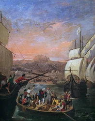 Het vertrek van Christoffel Columbus uit Palos de la Frontera in 1492 (detail)