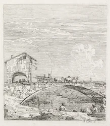 Gezichten: Een wagen die over een brug gaat, 1735-1746