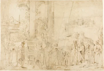 Sint Paulus doopt Dionysus de Areopagiet (recto); Schetsen van baby, handen (verso)