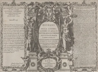 Frontispice voor Tekeningen van de oorlog, belegering en aanval van het Turkse leger op het eiland..., 1631