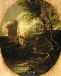 Landschap met kluizenaar, ca. 1690-1724 (olieverf op doek)
