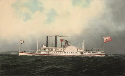 De Hudson River Day Line stoomboot Armenia passeert Fort Lafayette, New York Harbor
