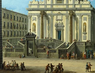 San Gaetano Plein met Basiliek van San Paolo Maggiore in Napels (detail)